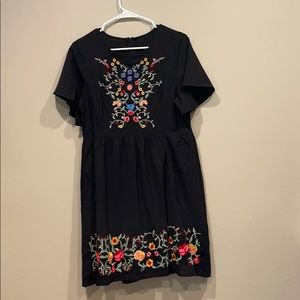 Embroidered Smock Dress